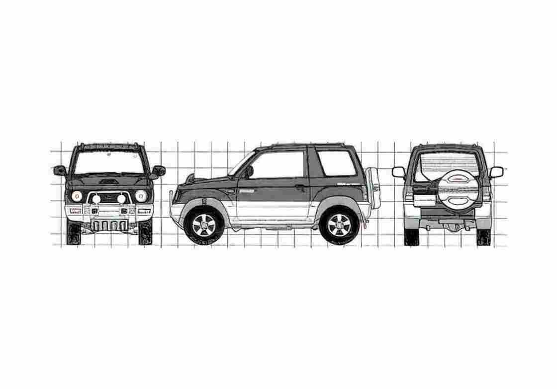 Blueprint Mitsubishi Pajero Mini VRII SUV 1994 A4 Photo Print