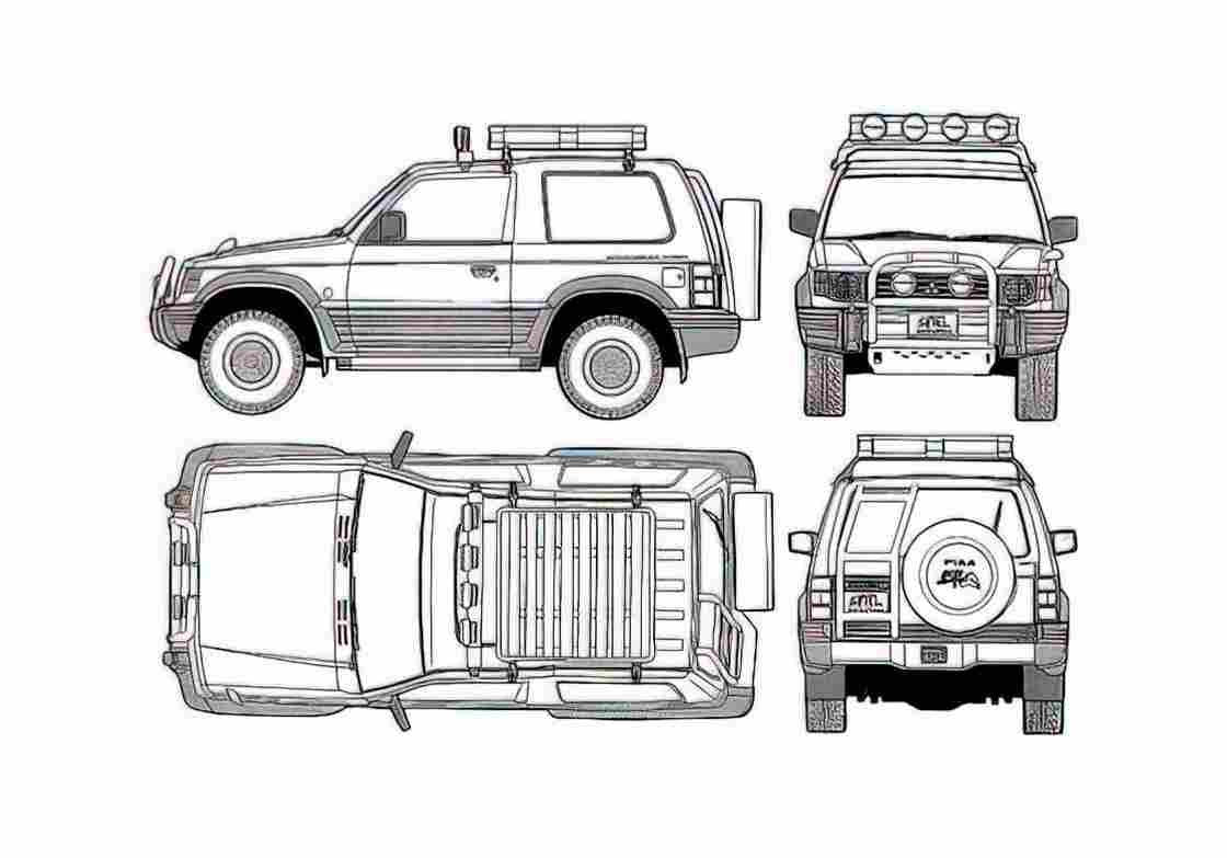 Blueprint Mitsubishi Pajero PSWB SUV 1998 A4 Photo Print