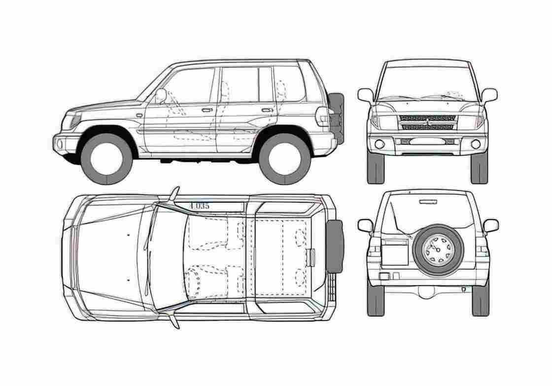 Blueprint Mitsubishi Pajero Pinin SUV 2005 A4 Photo Print
