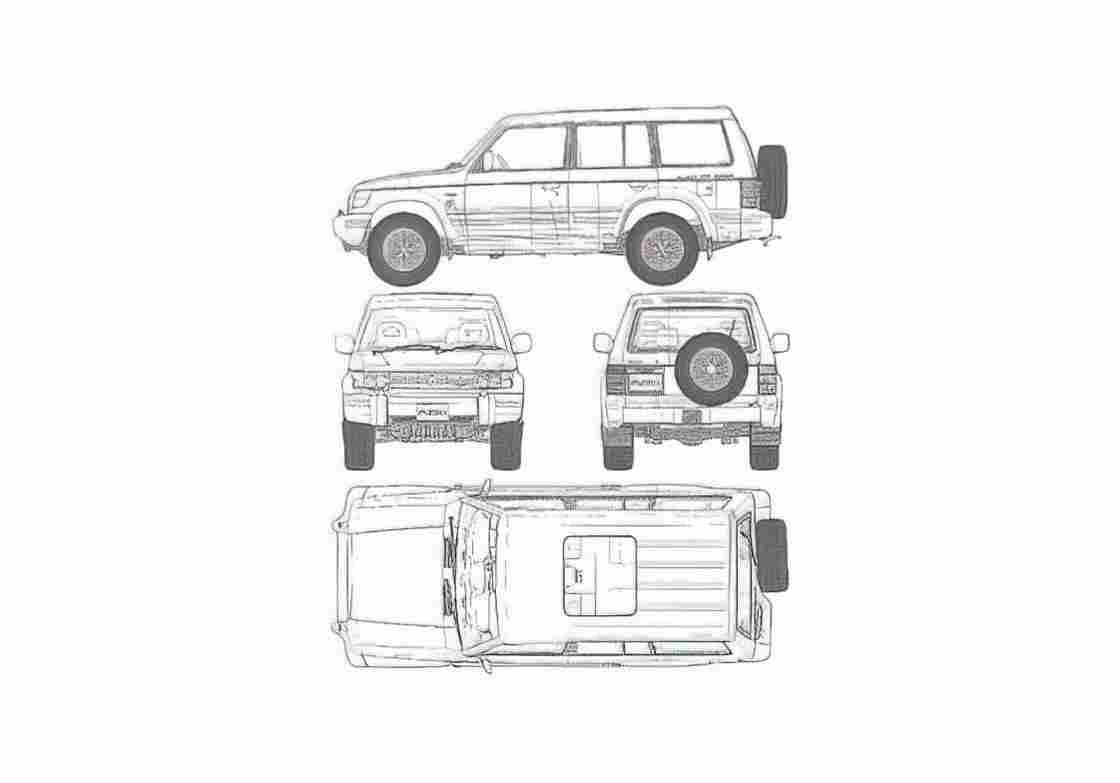 Blueprint Mitsubishi Pajero SUV 1999 A4 Photo Print