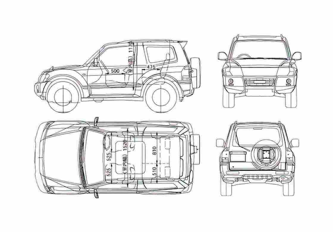 Blueprint Mitsubishi Pajero SWB SUV 2005 A4 Photo Print