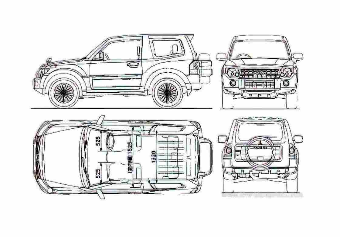 Blueprint Mitsubishi Pajero SWB SUV 2011 A4 Photo Print