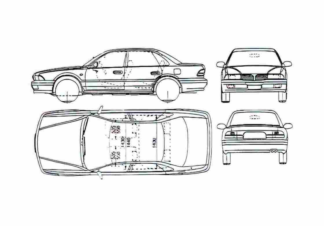 Blueprint Mitsubishi Sigma Sedan 1991 A4 Photo Print