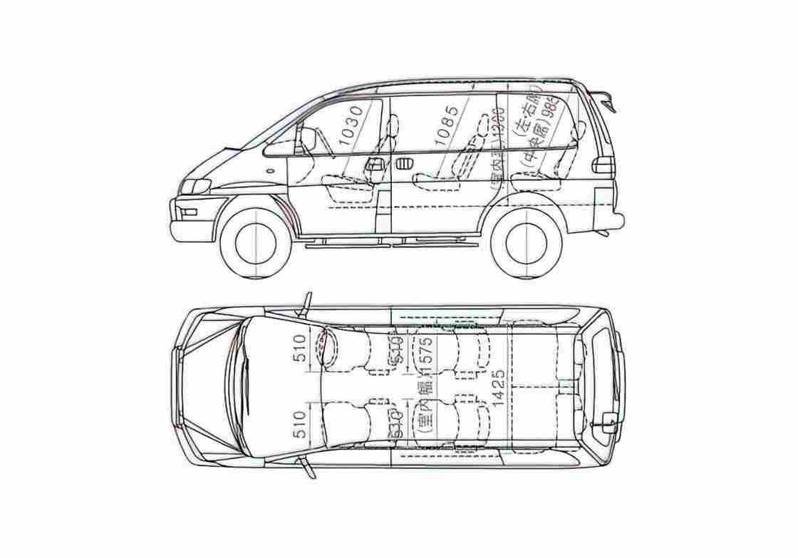 Blueprint Mitsubishi Space Gear Minivan 2005 A4 Photo Print