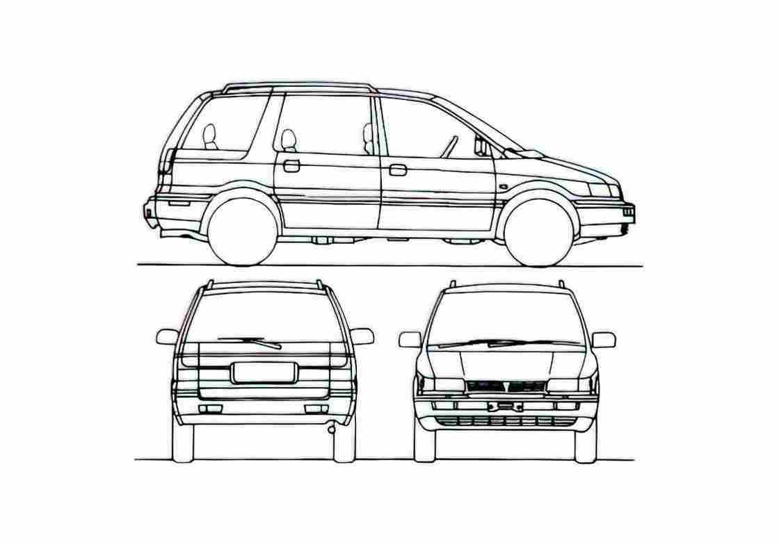 Blueprint Mitsubishi Space Wagon II Minivan 1991 A4 Photo Print