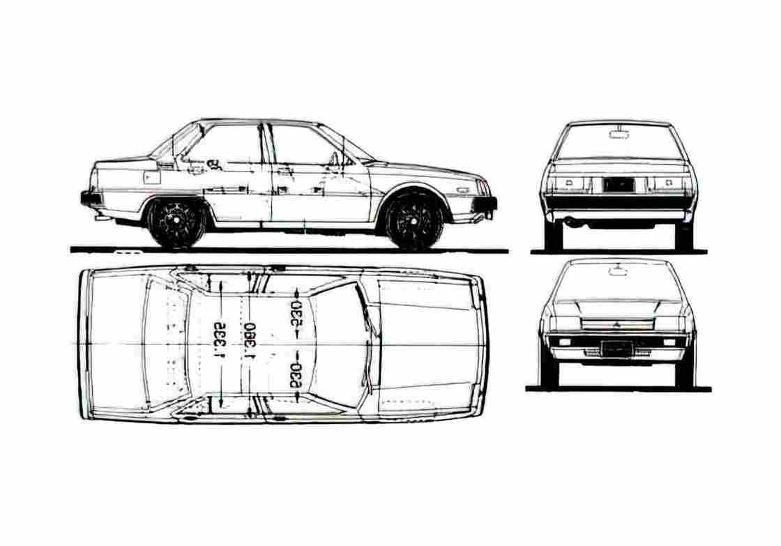 Blueprint Mitsubishi Tredia Sedan 1983 A4 Photo Print