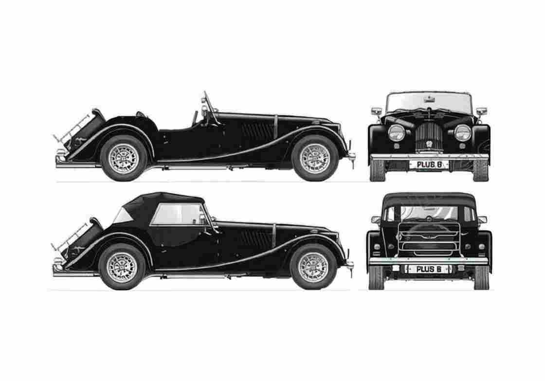 Blueprint Morgan Plus 8 Roadster 2002 A4 Photo Print