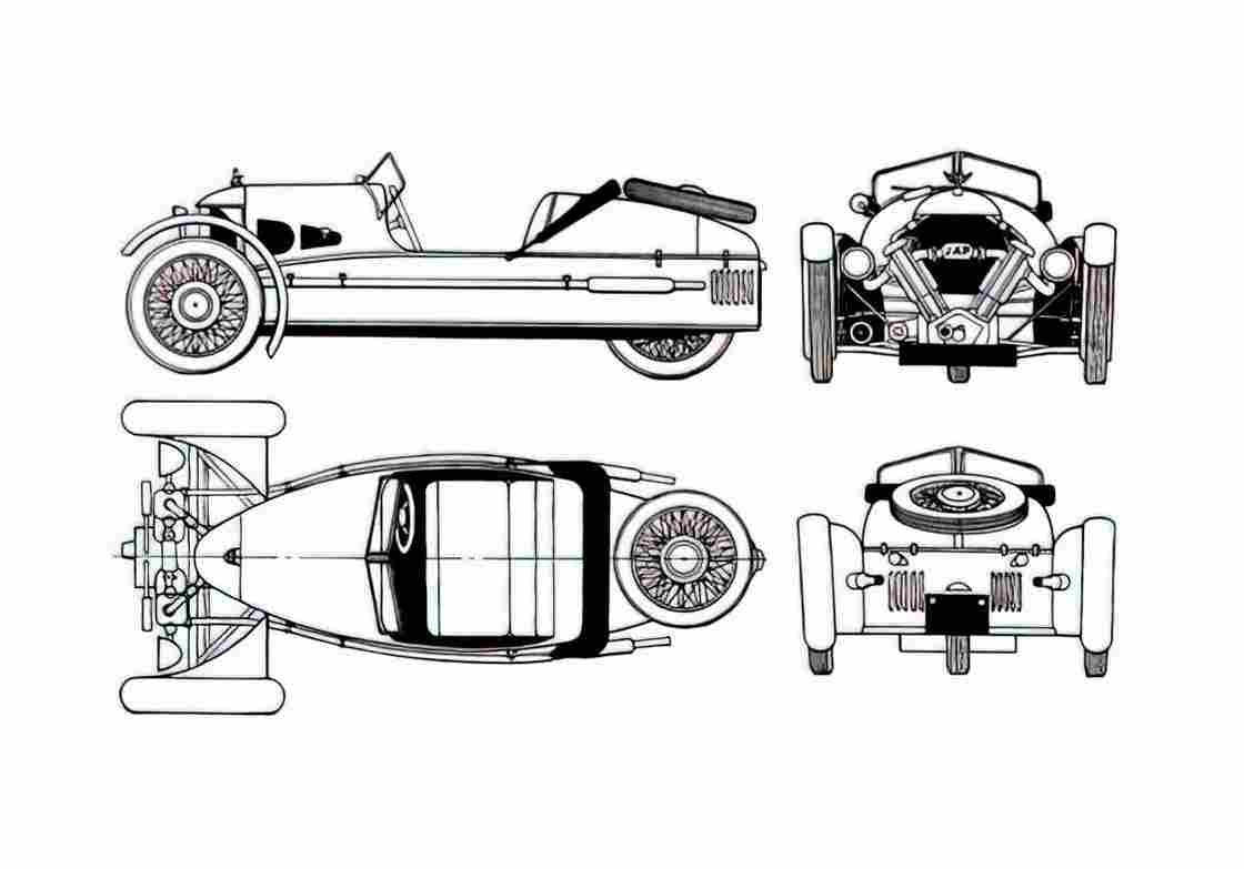 Blueprint Morgan Threewheeler Roadster 1929 A4 Photo Print