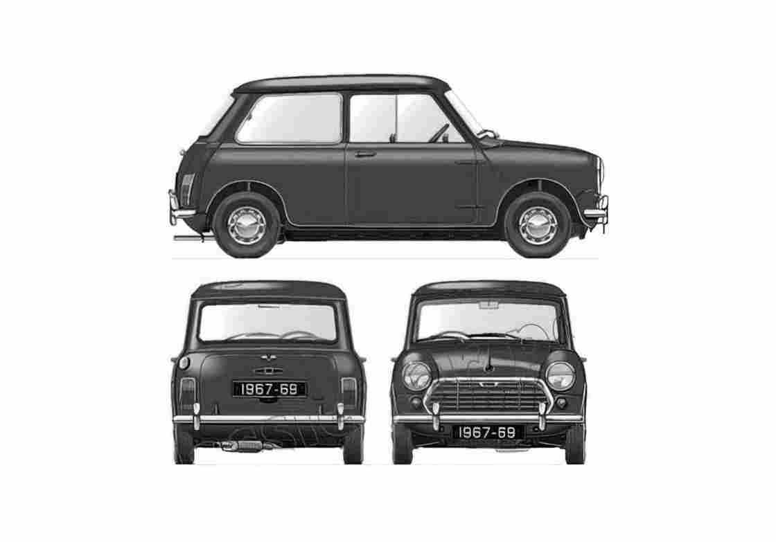 Blueprint Morris Mini 1000 Mk II Hatchback 1967 A4 Photo Print
