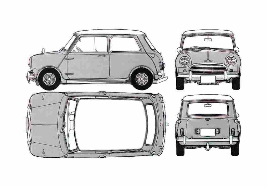 Blueprint Morris Mini Cooper 1275 Hatchback 1964 A4 Photo Print