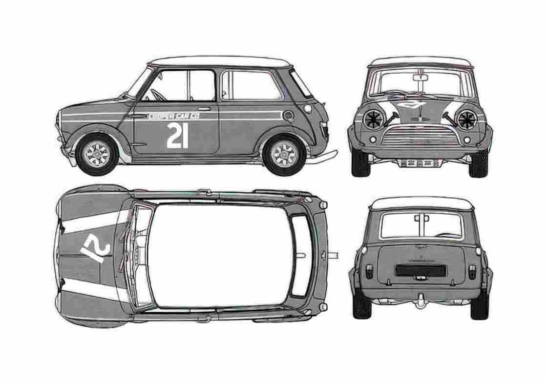 Blueprint Morris Mini Cooper 1275 Hatchback 1968 A4 Photo Print