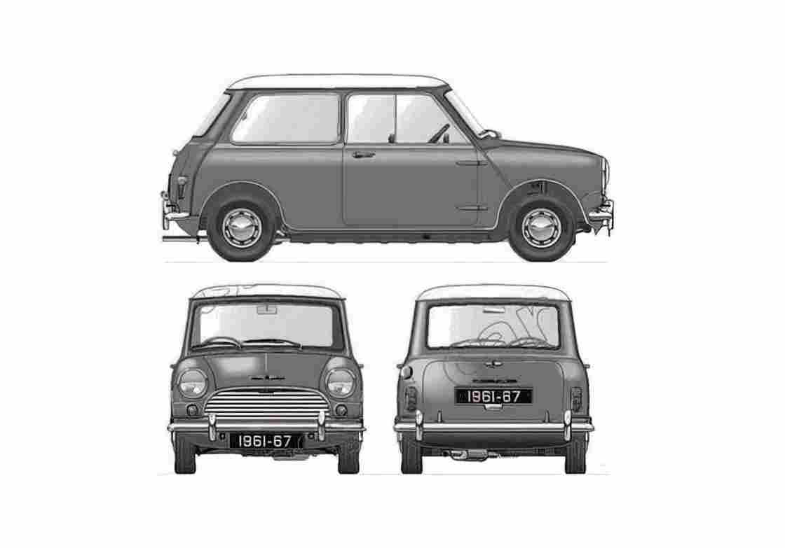 Blueprint Morris Mini Cooper Hatchback 1963 A4 Photo Print