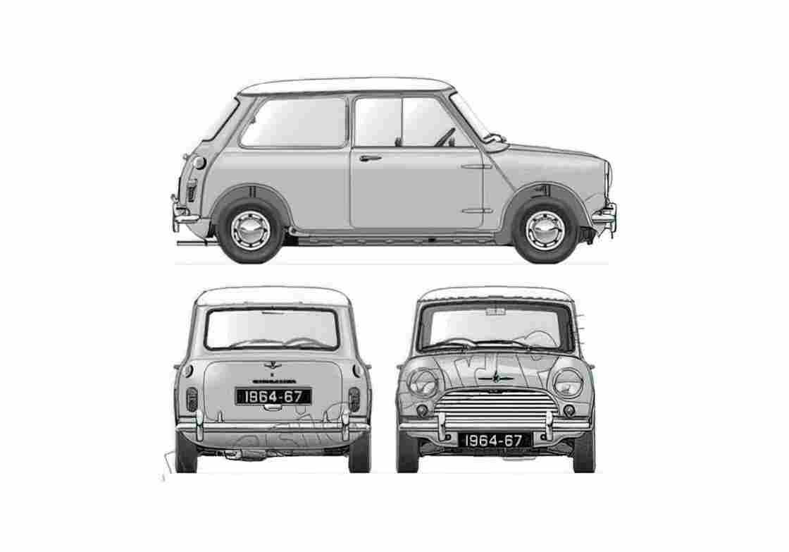 Blueprint Morris Mini Cooper S 1275cc Hatchback 1964 A4 Photo Print