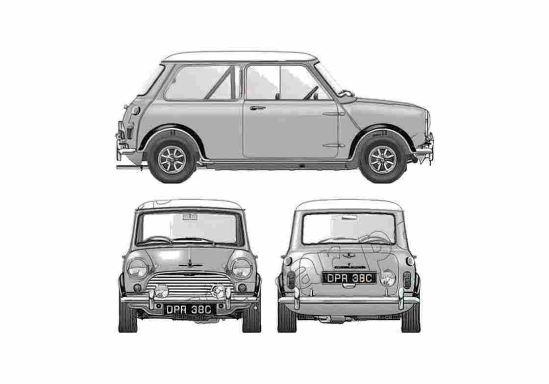 Blueprint Morris Mini Cooper S Hatchback 1965 A4 Photo Print