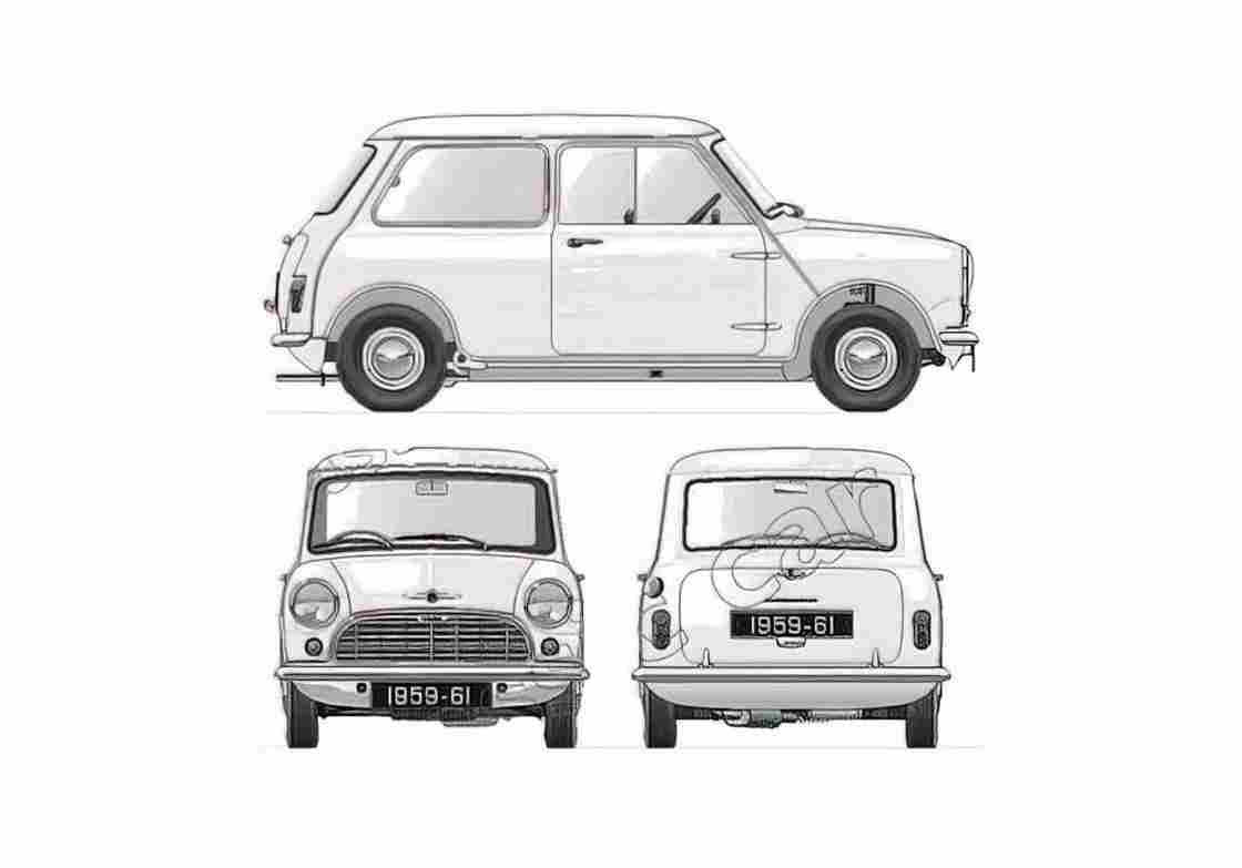 Blueprint Morris Mini Minor Hatchback 1959 A4 Photo Print
