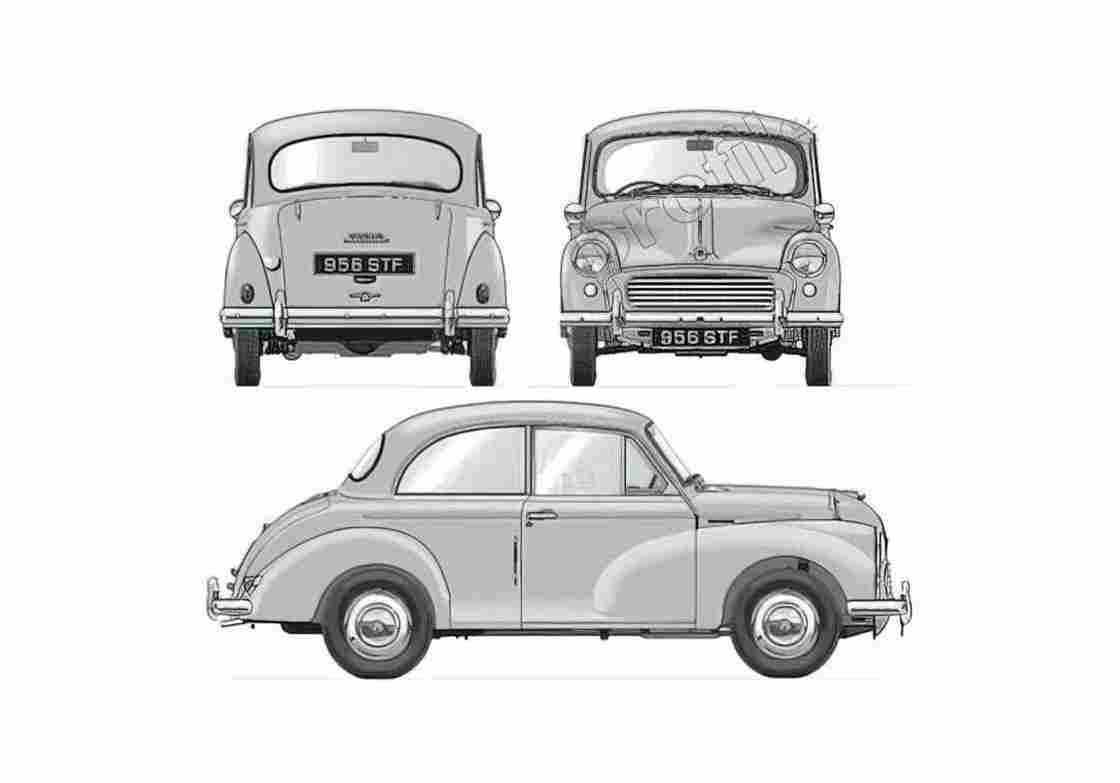 Blueprint Morris Minor 1000 Million Sedan 1961 A4 Photo Print
