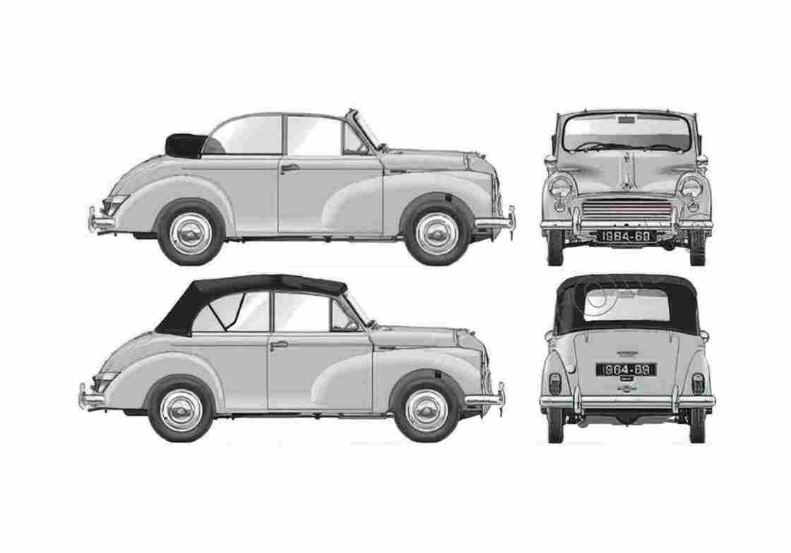 Blueprint Morris Minor 1000 Tourer Cabriolet 1964 A4 Photo Print