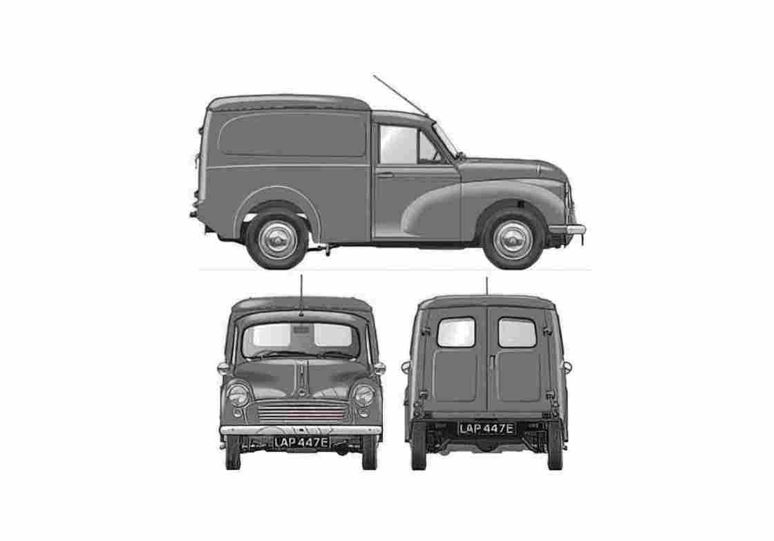 Blueprint Morris Minor 6CWT Van 1967 A4 Photo Print