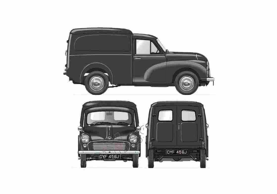 Blueprint Morris Minor 8CWT Van 1970 A4 Photo Print