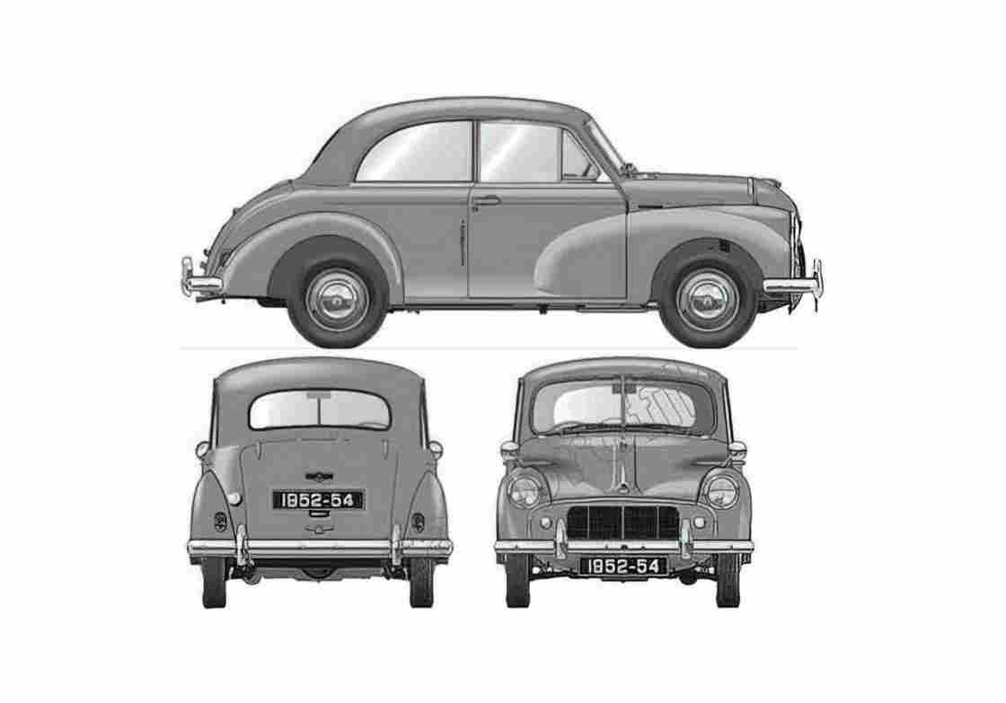 Blueprint Morris Minor S2 Sedan 1954 A4 Photo Print