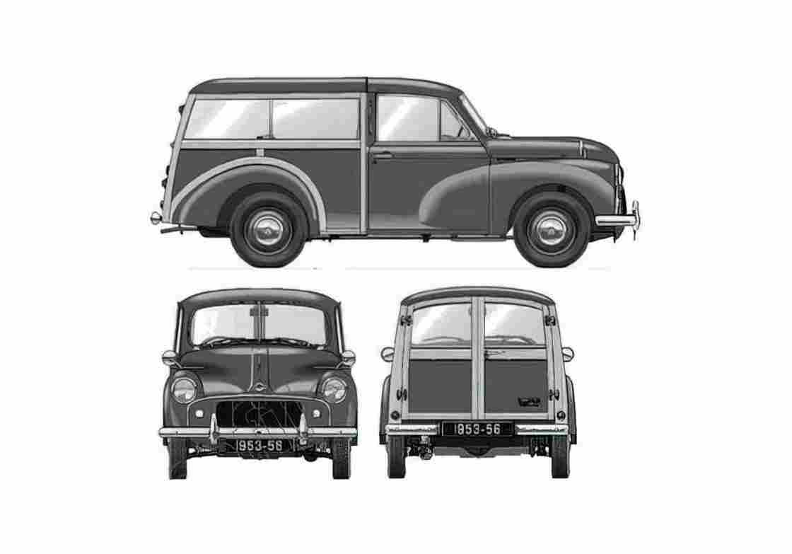 Blueprint Morris Minor S2 Traveller Van 1953 A4 Photo Print