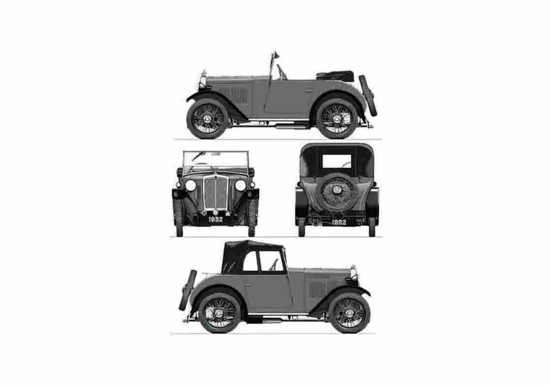 Blueprint Morris Minor Tourer Cabriolet 1932 A4 Photo Print