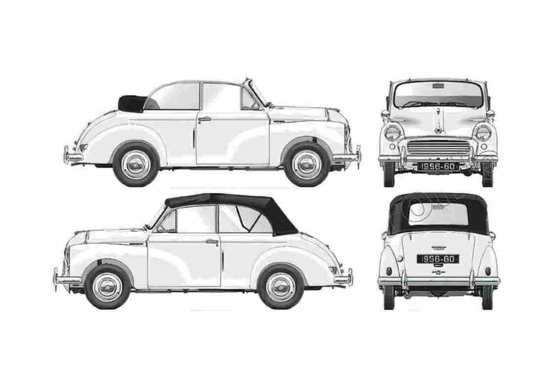 Blueprint Morris Minor Tourer Cabriolet 1956 A4 Photo Print