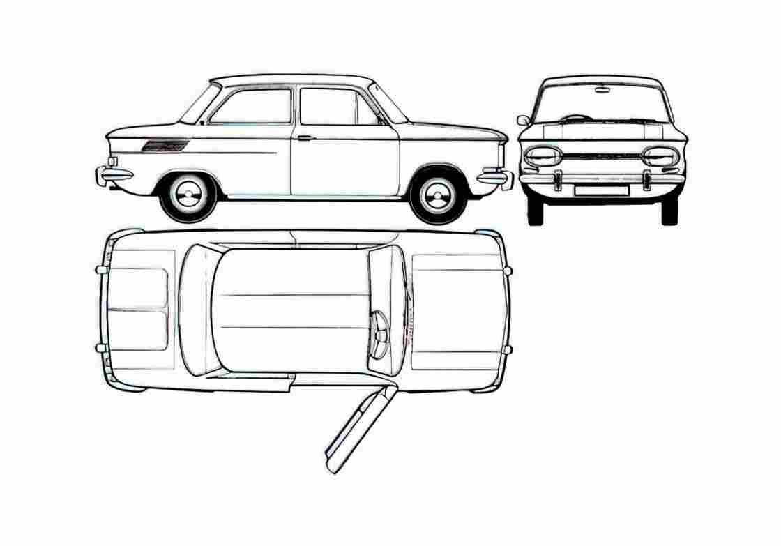 Blueprint NSU 1000 Sedan 1965 A4 Photo Print