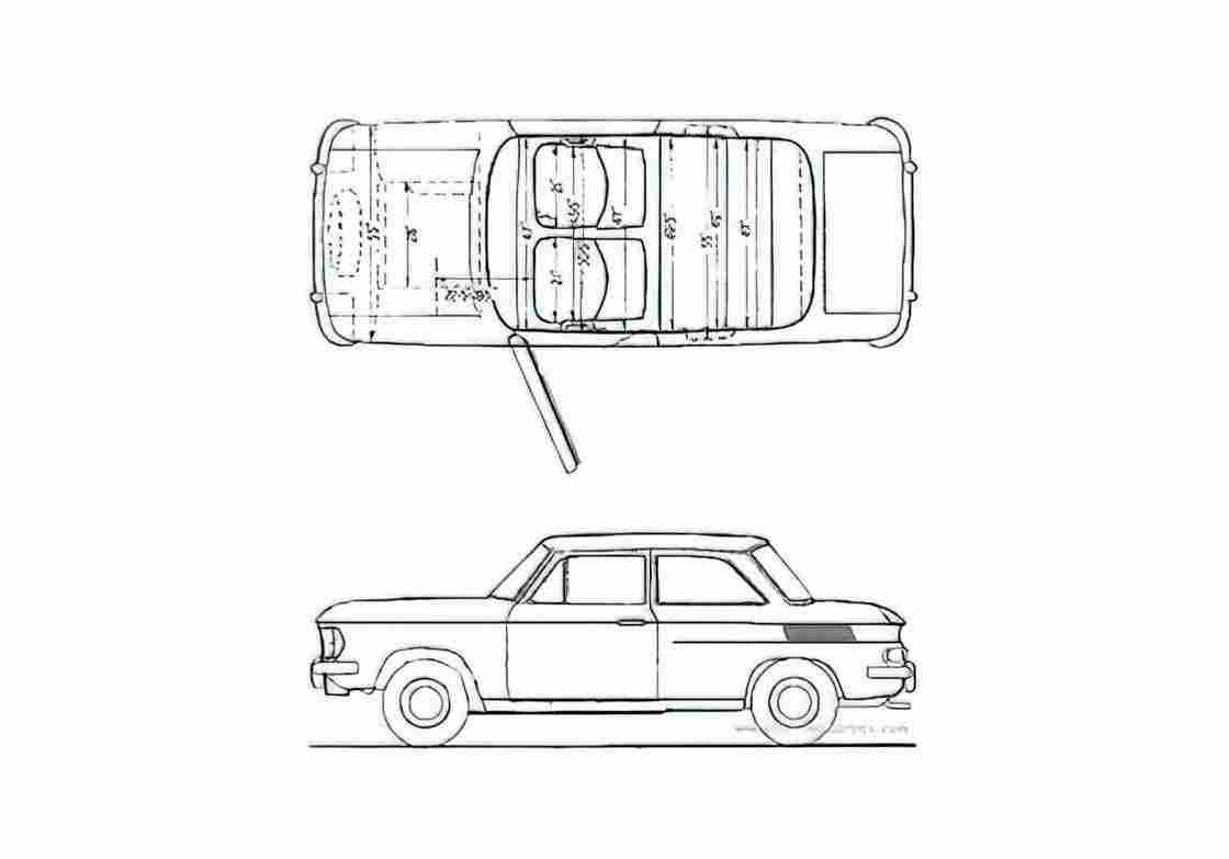 Blueprint NSU 110 Sedan 1966 A4 Photo Print