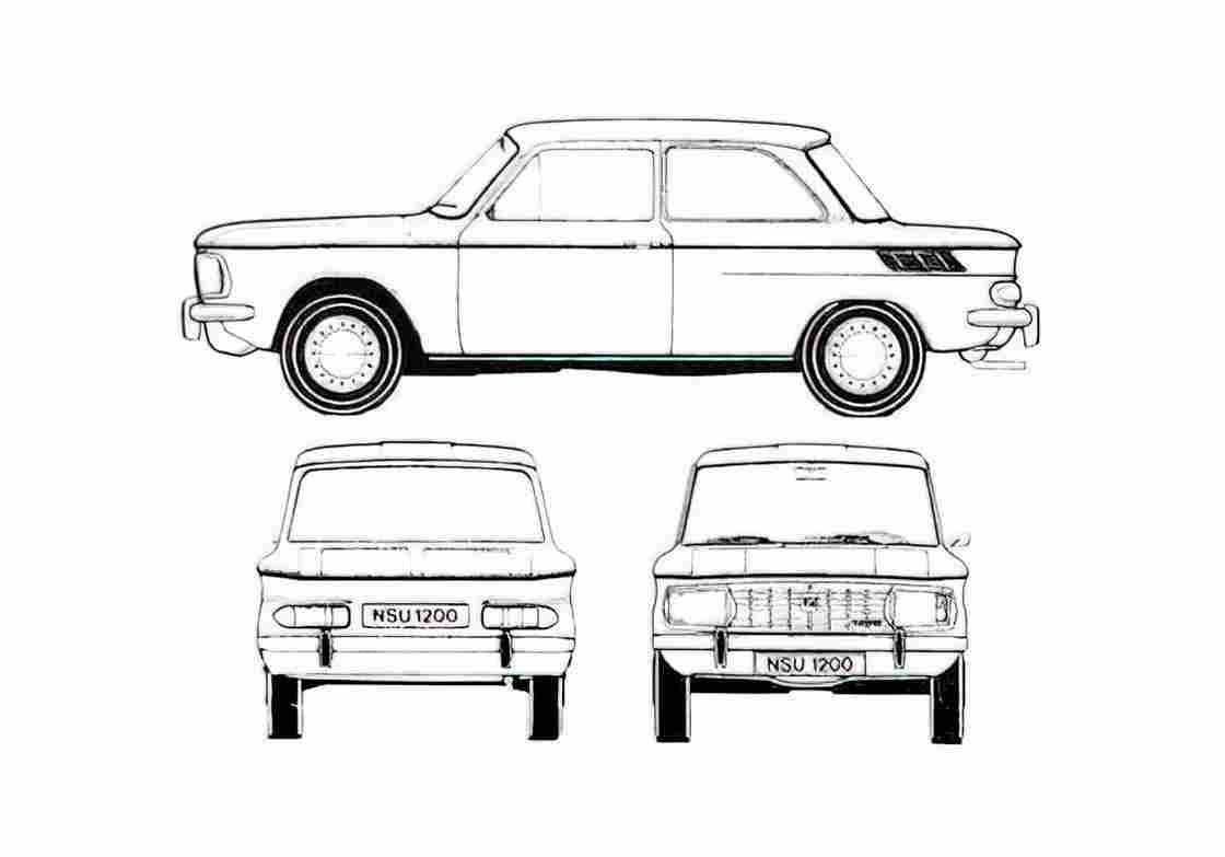 Blueprint NSU 1200 Sedan 1970 A4 Photo Print