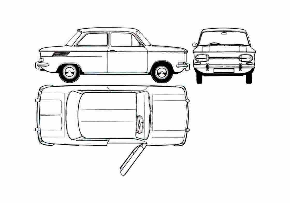 Blueprint NSU Prinz 1000 Sedan 1961 A4 Photo Print
