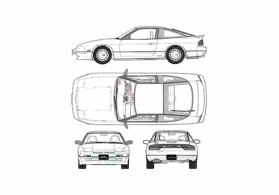 Blueprint Nissan 180SX Coupe 1989 A4 Photo Print