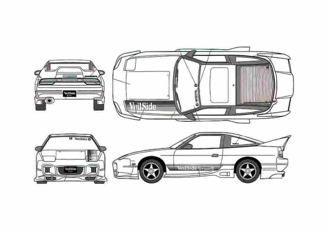 Blueprint Nissan 180SX Version III Veilside Coupe 1990 A4 Photo Print