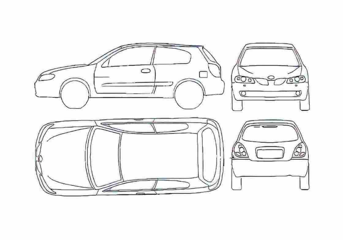 Blueprint Nissan Almera 3 door Hatchback 2005 A4 Photo Print