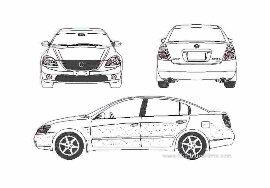 Blueprint Nissan Altima Sedan 2003 A4 Photo Print