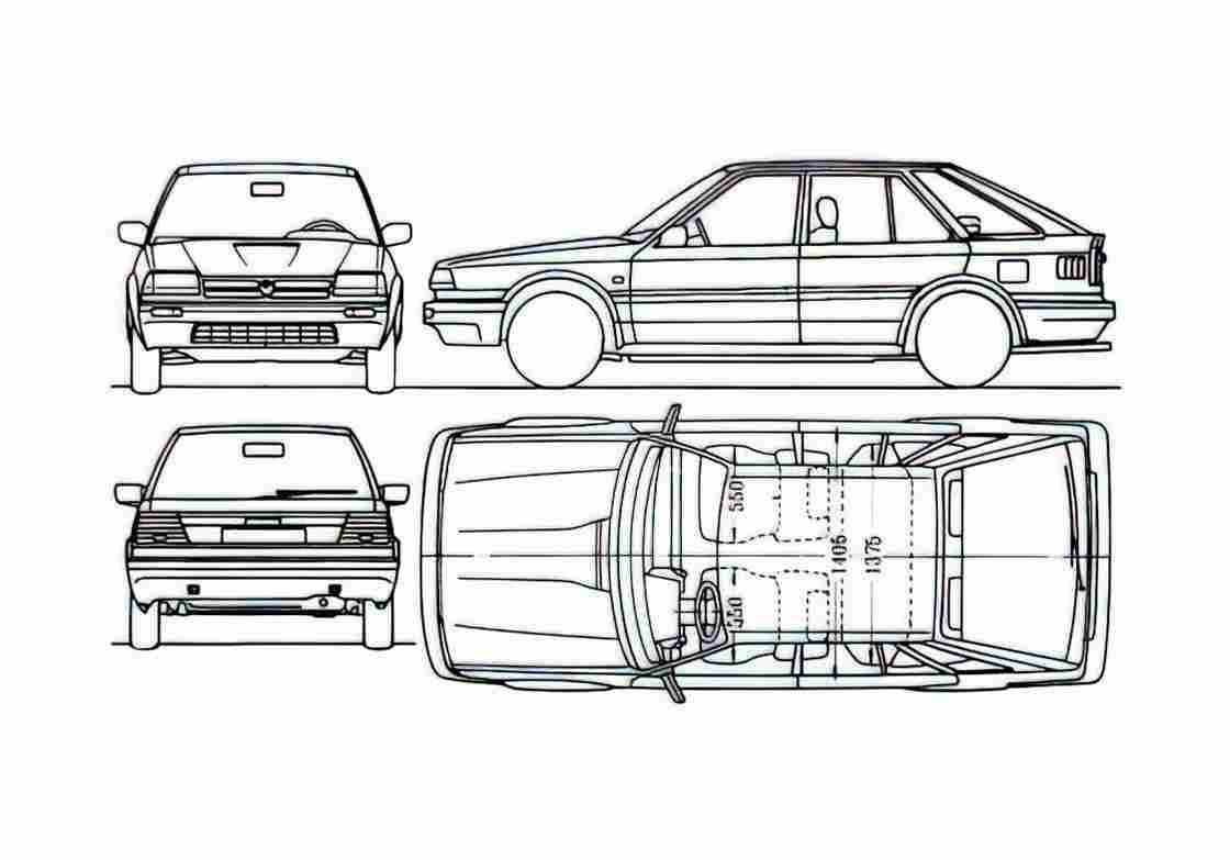 Blueprint Nissan Bluebird Hatchback 1989 A4 Photo Print