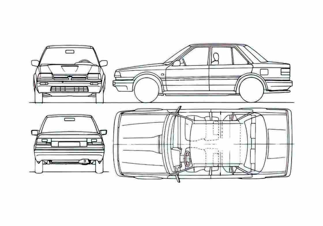 Blueprint Nissan Bluebird Sedan 1989 A4 Photo Print