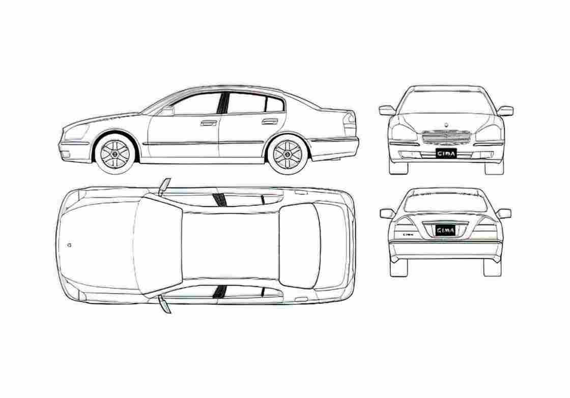 Blueprint Nissan Cima 450XV Sedan 2001 A4 Photo Print
