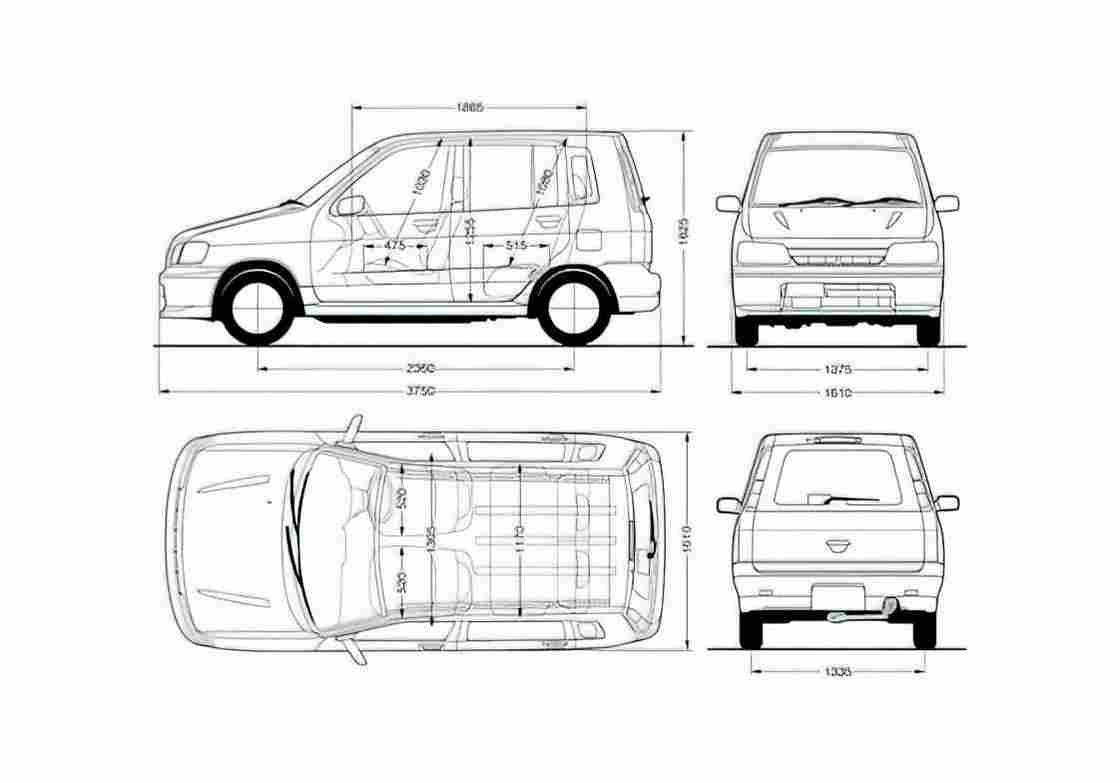 Blueprint Nissan Cube I Microvan 2000 A4 Photo Print