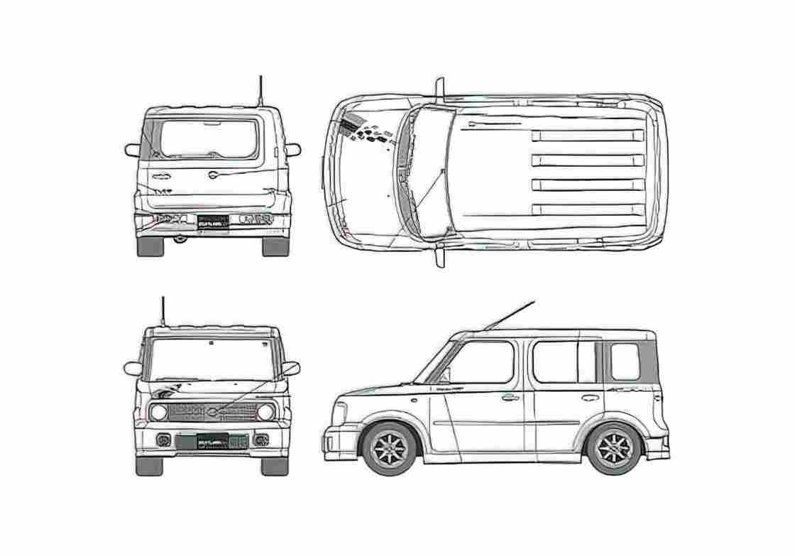 Blueprint Nissan Cube II S tune Nismo SUV 2005 A4 Photo Print
