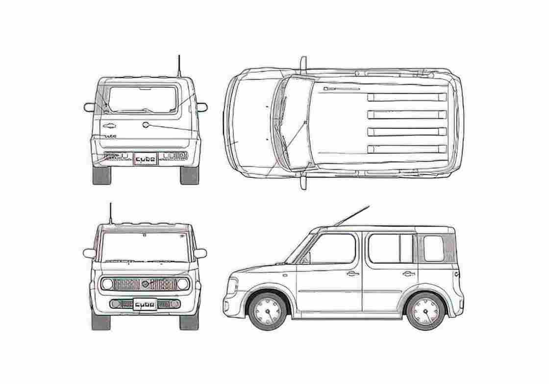Blueprint Nissan Cube II Z11 SX Limited SUV 2008 A4 Photo Print