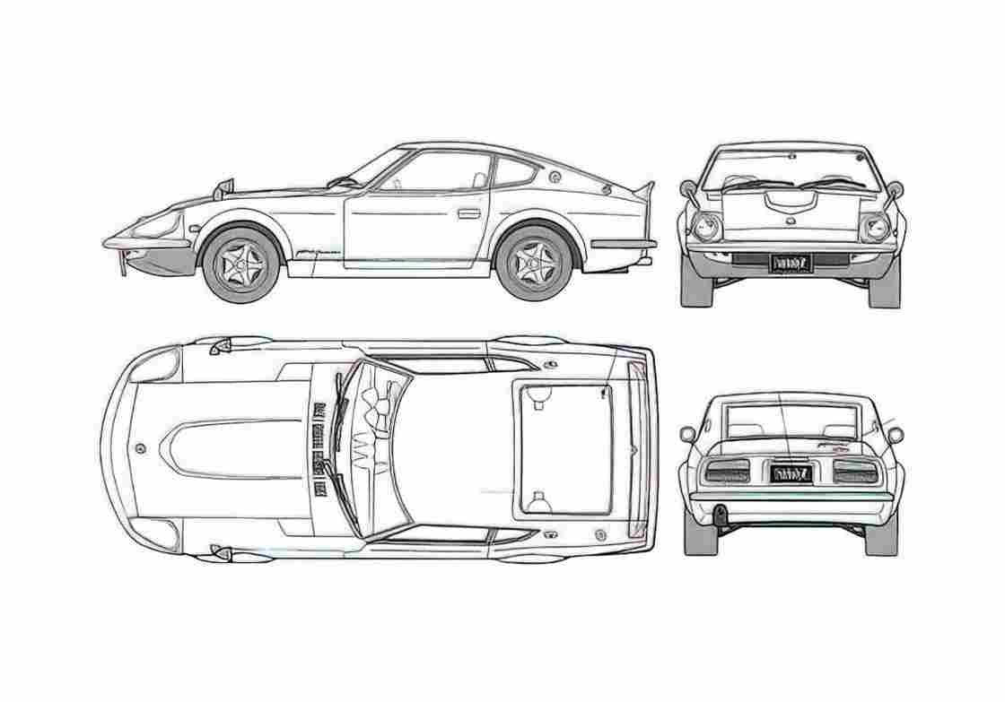 Blueprint Nissan Datsun 240 ZG Coupe 1973 A4 Photo Print