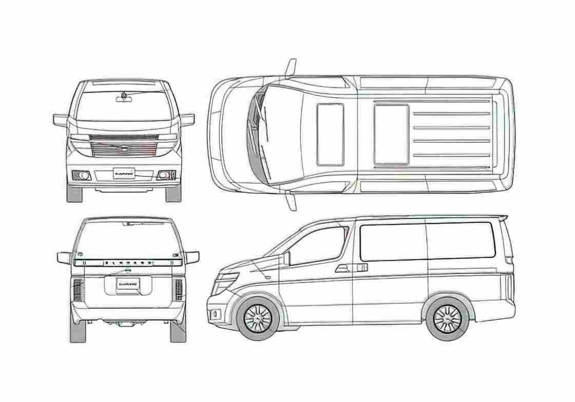 Blueprint Nissan Elgrand X Minivan 2003 A4 Photo Print