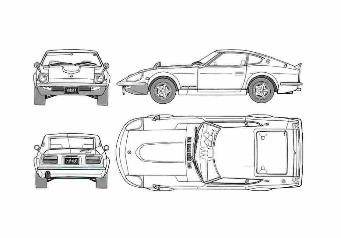 Blueprint Nissan Fairlady 240 ZG Coupe 1971 A4 Photo Print