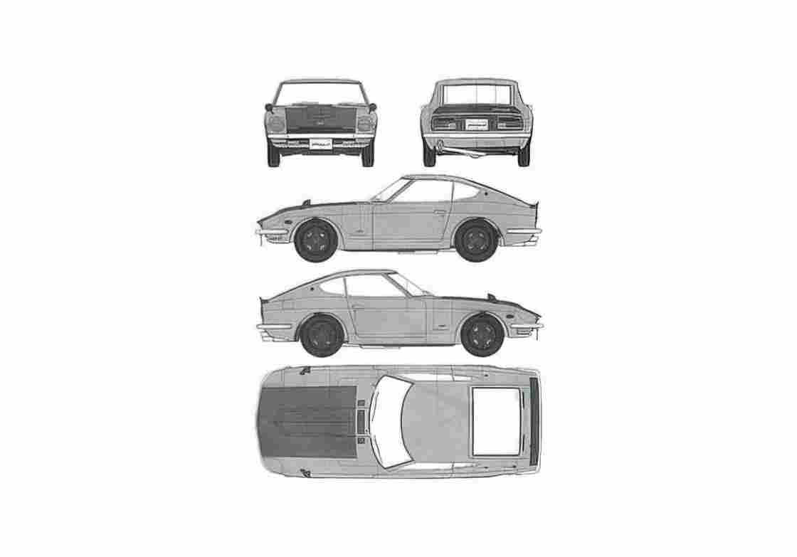 Blueprint Nissan Fairlady Z 432R Coupe 1970 A4 Photo Print