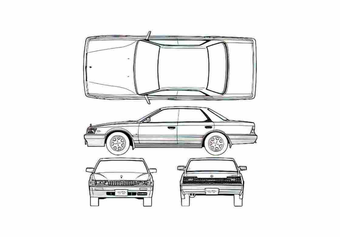 Blueprint Nissan Laurel C33 4 door Hardtop Sedan 1991 A4 Photo Print