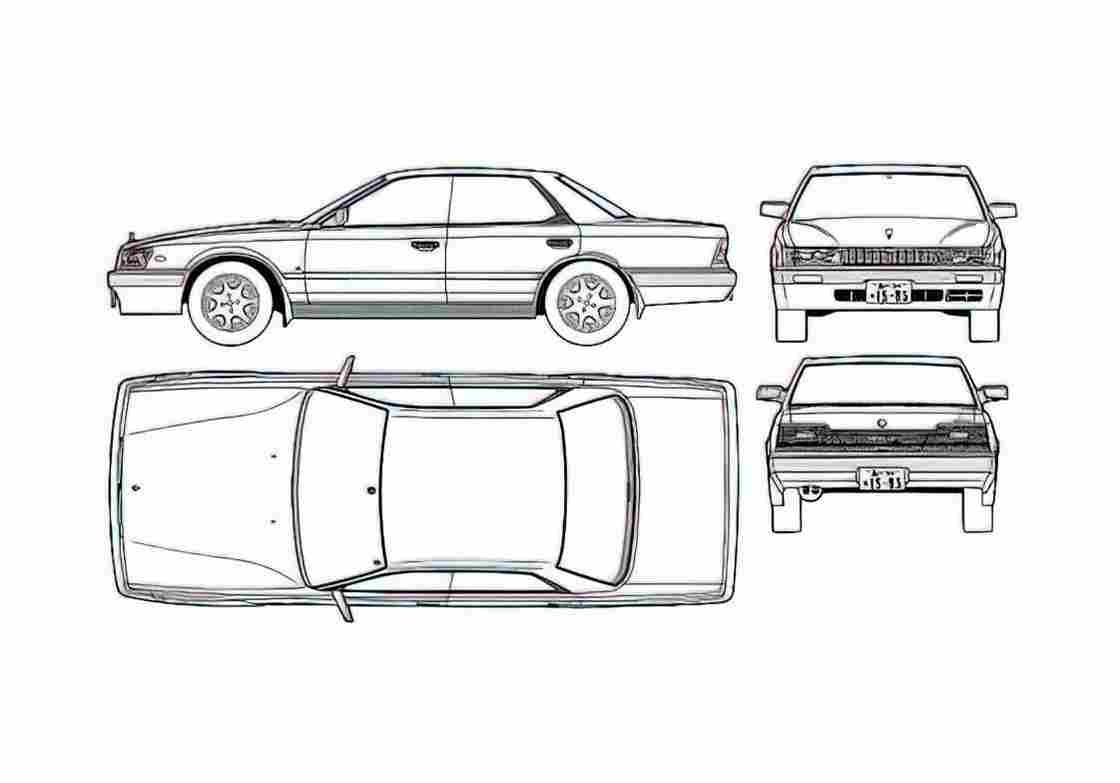 Blueprint Nissan Laurel c33 Sedan 2000 A4 Photo Print