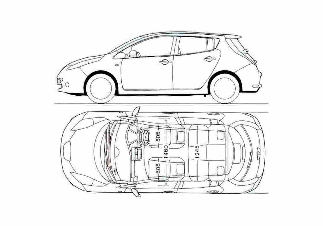 Blueprint Nissan Leaf Hatchback 2011 A4 Photo Print