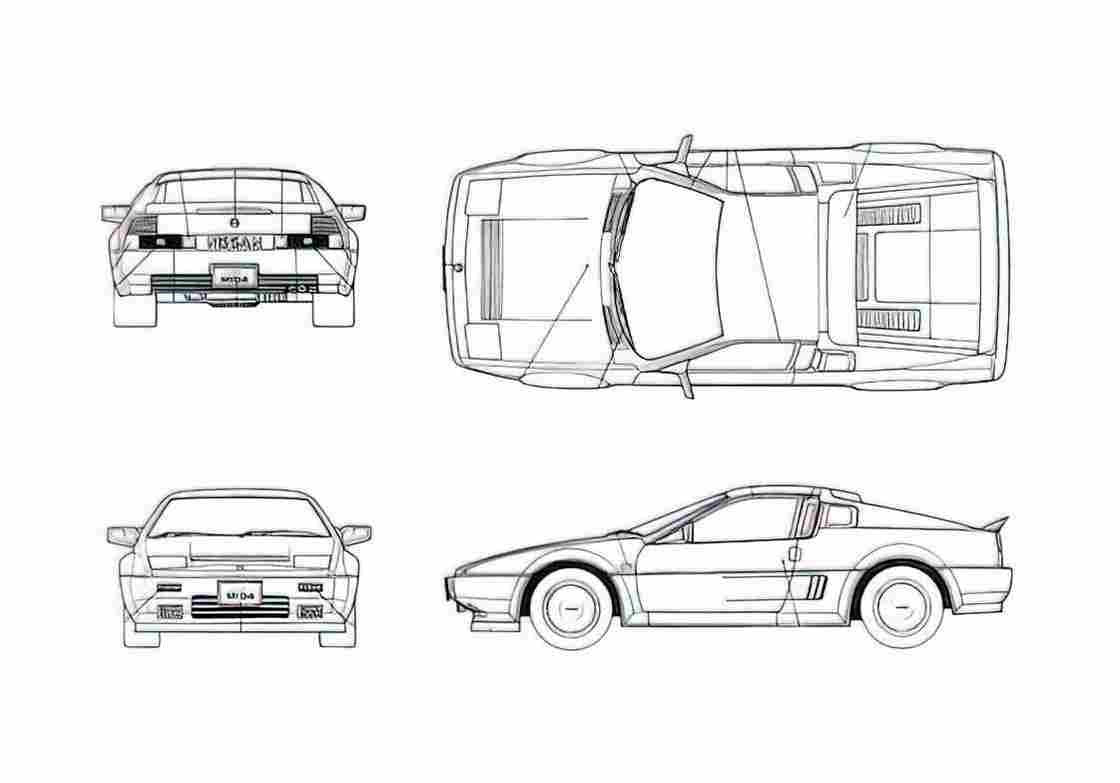 Blueprint Nissan MID4 Coupe 1985 A4 Photo Print