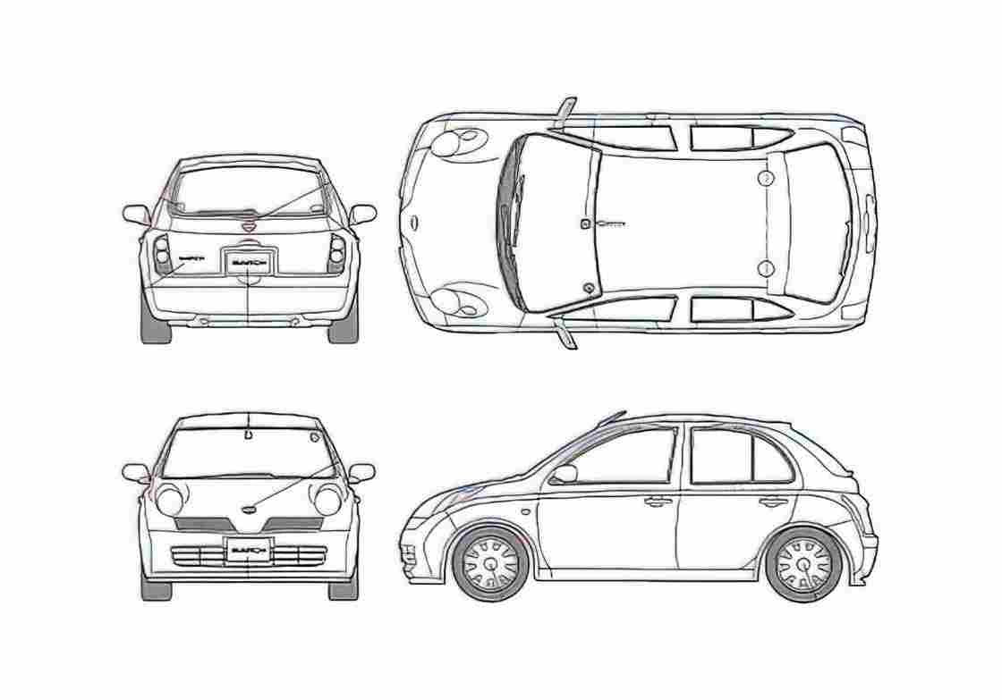 Blueprint Nissan March 14E Hatchback 2003 A4 Photo Print